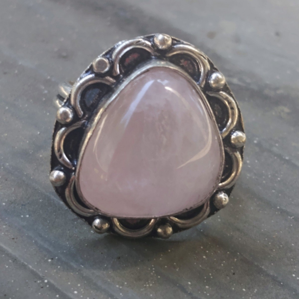 Rose Quart Sterling Silver Ring size 8 - Picture 3 of 3